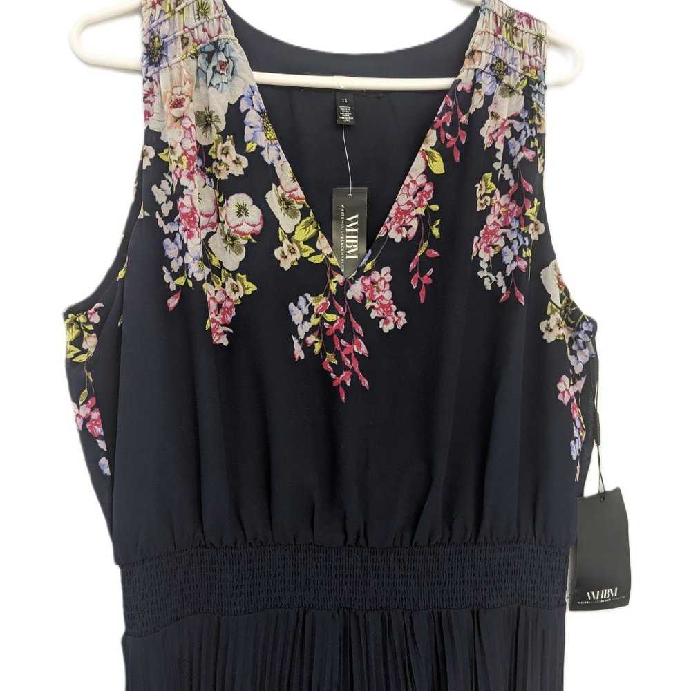 WHBM $190 Sleeveless Smocked V-Neck Pleated Midi Dress Flowy Romantic 12 - Picture 9 of 10